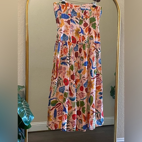 Farm Rio Bright Farm Strapless Linen Midi Dress Size L - Picture 6 of 16